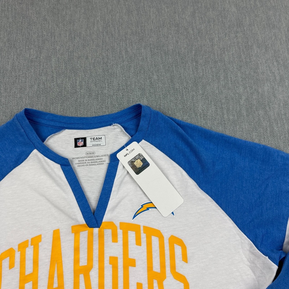 Las Angeles Chargers Shirt Women Medium White Blue VNeck NFL Football 3/4 Sleeve - Picture 4 of 10